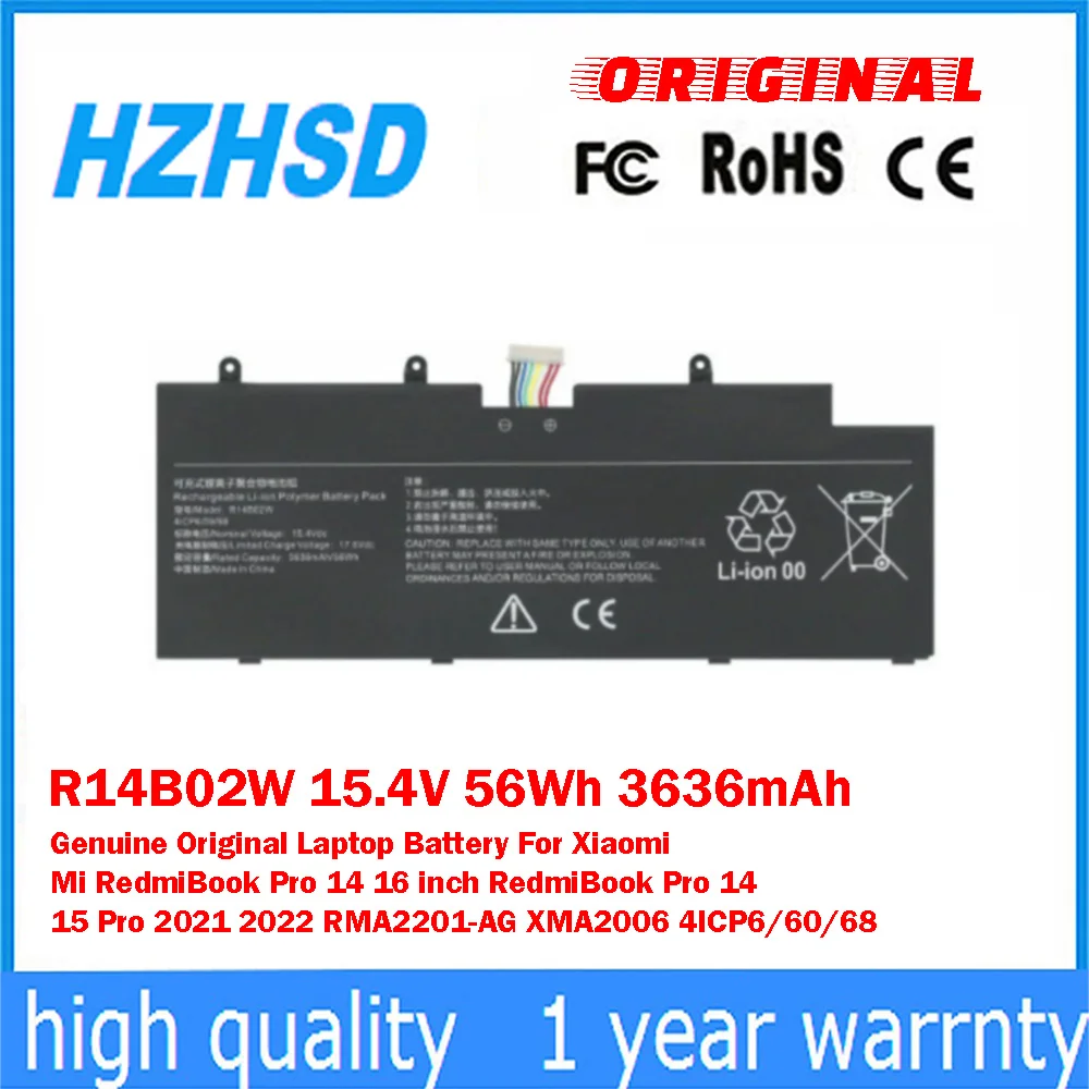 

R14B02W 15.4V 56Wh 3636mAh Genuine Original Laptop Battery For Xiaomi Mi RedmiBook Pro 14 16 inch RedmiBook Pro 14 15 Pro 2021