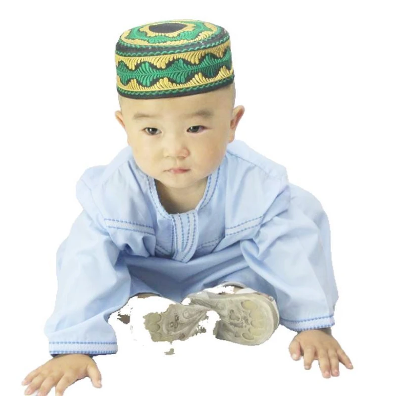 Arab Boys & Infant Clothing Accessories Kufi Islam Embroidery Kippah Muslim Hat Baby Islamic Prayer Cap Moroccan Saudi Yarmulke