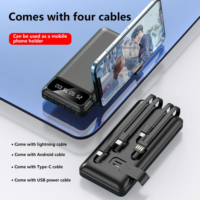 

100000 мАч Power Bank Высокая емкость Быстрая зарядка с 2 кабелями Внешняя батарея для путешествий Аварийный продукт для Xiaomi Iphone