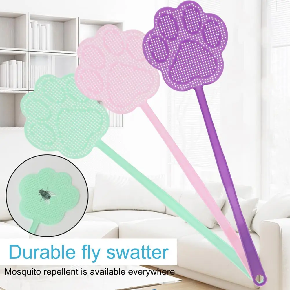 Useful  Matamoscas Plastic Convenient Storage Mosquito Swatter Long Handle Random Color Fly Swat Shatter for Summer