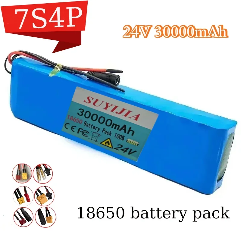 24V 7S4P Rechargeable Lithium 18650 Battery 30Ah Ion Battery Pack Battery + 29.4V Charger for Electric Scooter Wheelchair