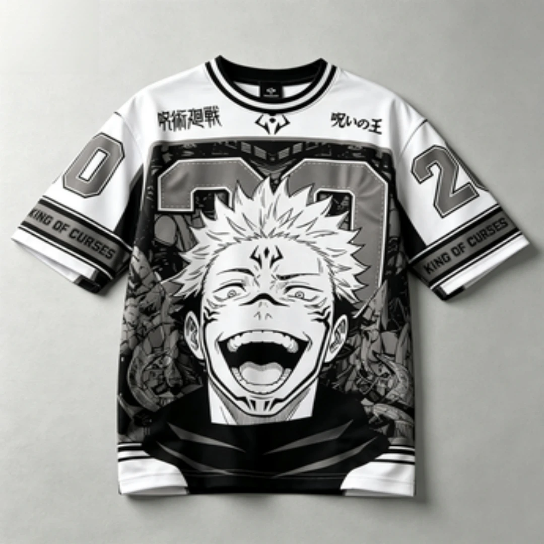 Jujutsu Battle Black and White Striped Breathable Mesh Double Sided Asura Manga Illustration Background Sports Loose Shirt