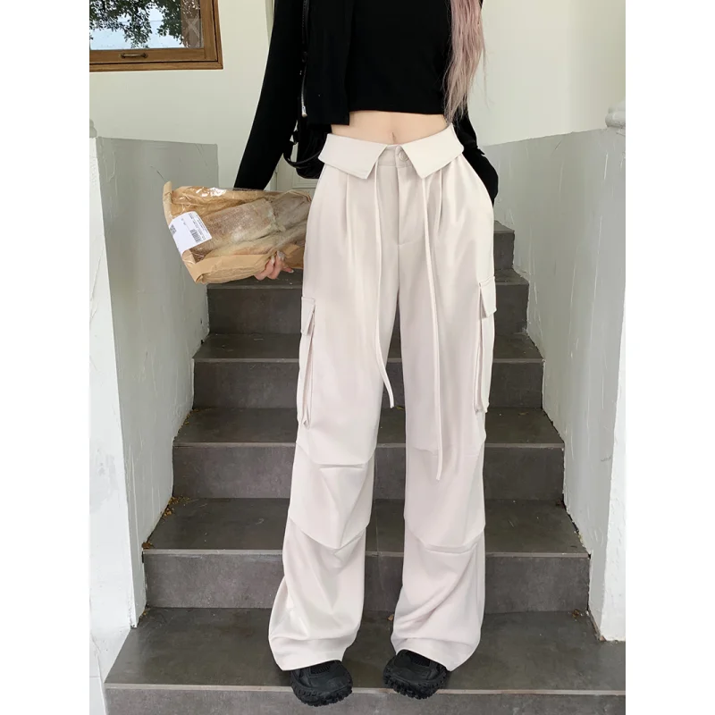 

Women's Black Cargo Pants Sweatpants Fashion Y2K Style High Waist NEW Straight Wide Leg Pants Baggy American Trouser Autumn