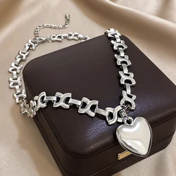 Flashbuy Handmade Heart Pendant Necklace For Women Hip Hop Silver Color Geometric Chain Necklace Jewelry
