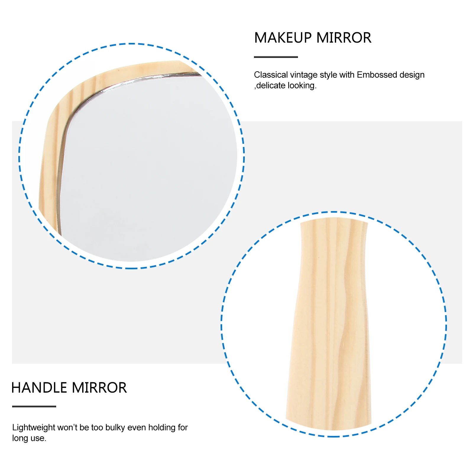 

1pc Retro Wooden Handle Women Wood Girls Makeup Handheld Mirror Durable Clear Wall Mounted Beauty Mirror