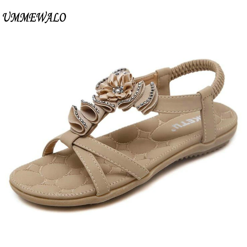 Summer Sandals Women Designer Thong Flat Strappy Sandals Flowers Rhinestone Gladiator Sandal Shoes