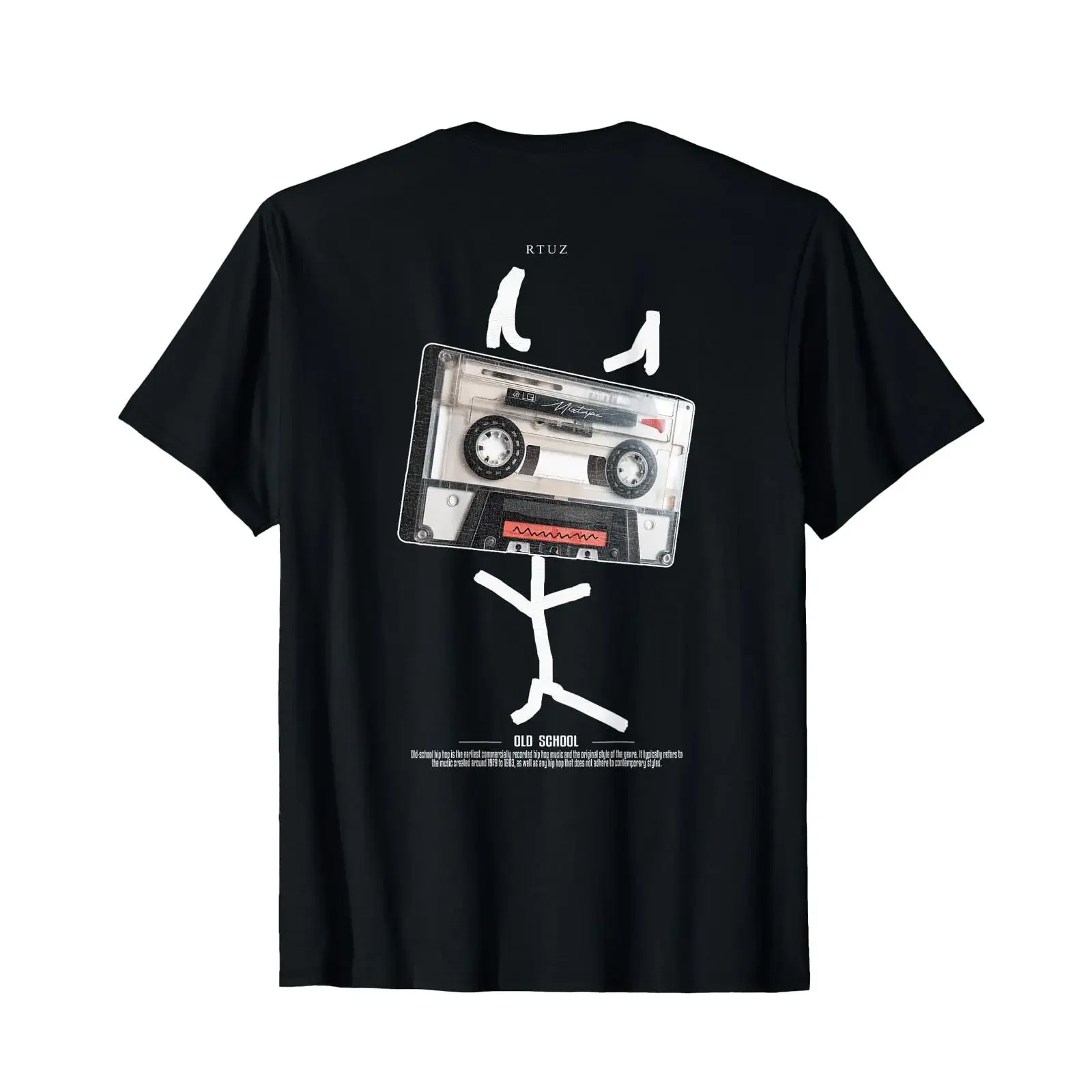 Old School Backprint Music Tape Vintage Mixtape Cassette T Shirt black vintage Washed Versatile designer clothes Breathable