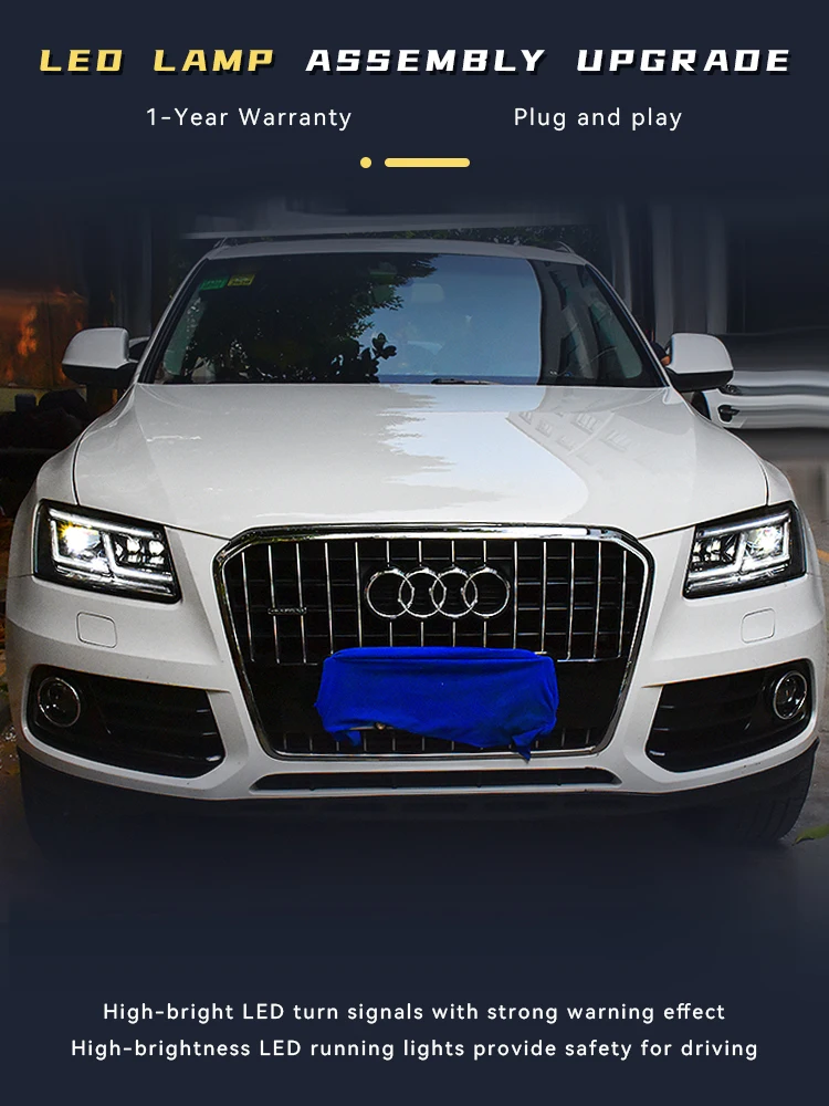 أضواء السيارة لأودي Q5 2008-2018 كامل LED المصابيح الأمامية الجمعية ترقية العارض عدسة DRL ثنائية زينون إشارة الجبهة ملحقات المصابيح