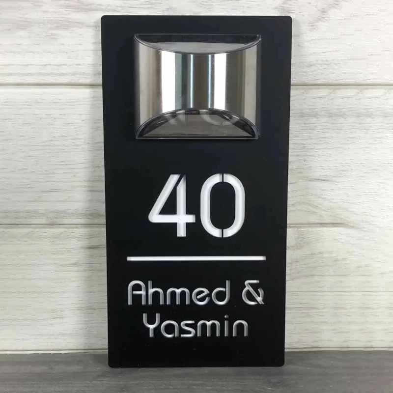 Personalized Outdoor House Sign Solar LED Light Modern Residential Address Sign Laser Cut Address Plaque Street Name Door Plates