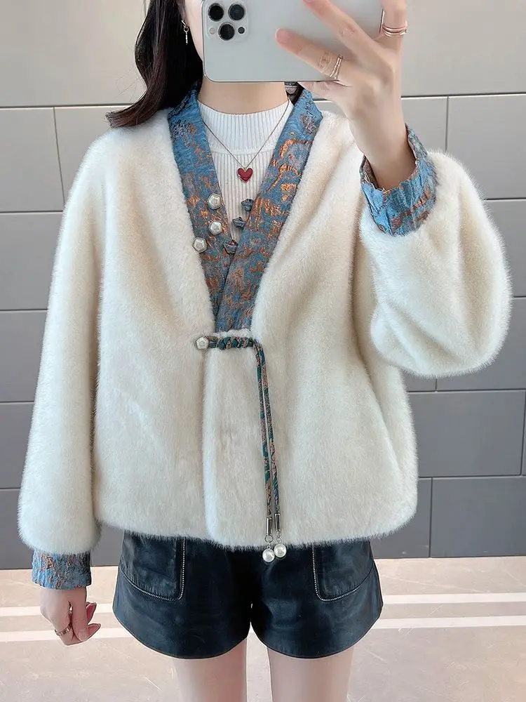 Luxury Winter Clothes Women Fur Jacket Warm Soft Faux Fur Coat Warmth Patchwork Coat Fur-Lined Cropped Top Versatile Jackets