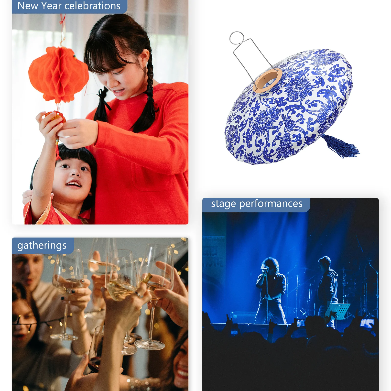 

Vintage Chinese Style Blue and White Porcelain Lantern Decorative Hanging Lamp for Outdoor Garden Patio Festival Party Lighting