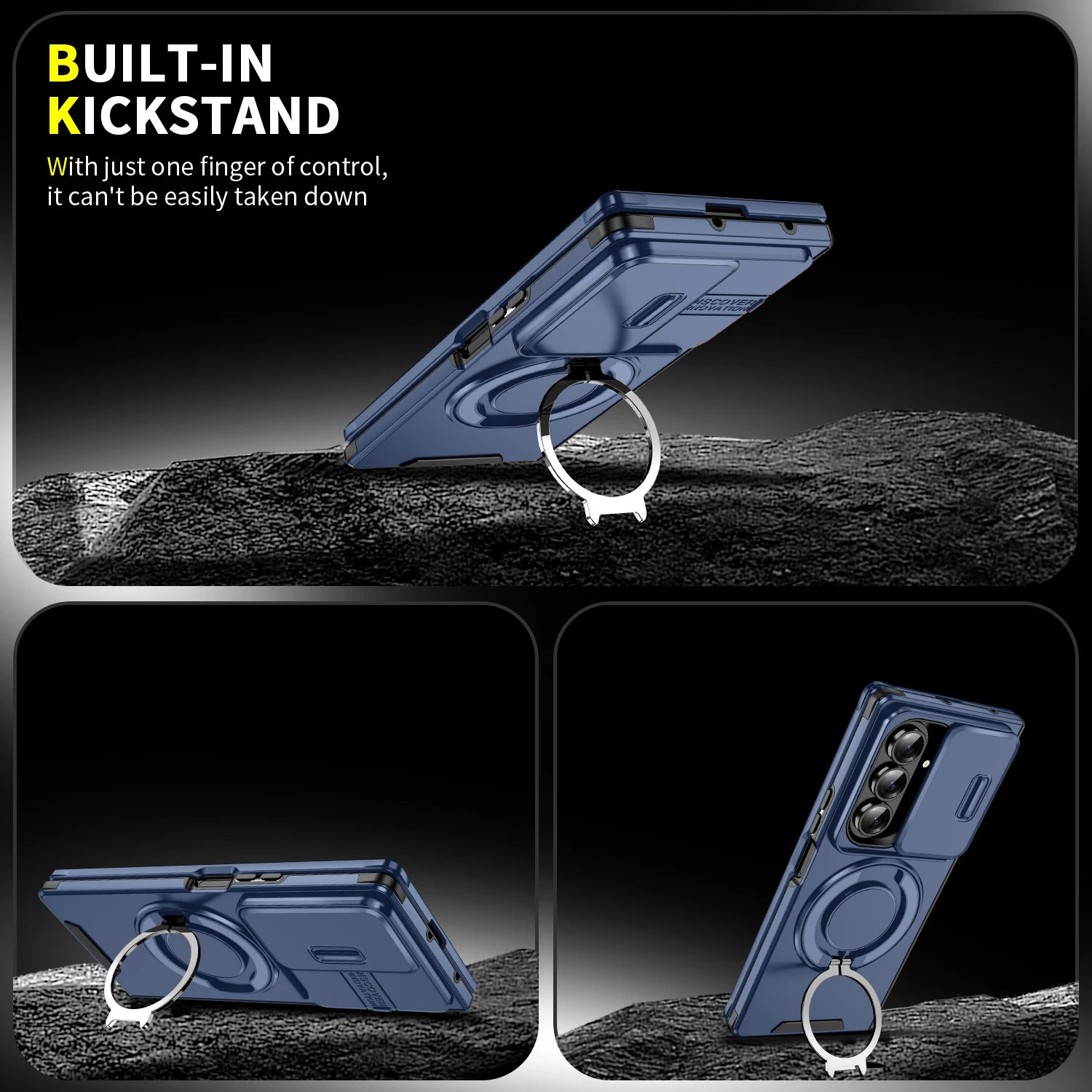 Capa de lente deslizante com anel de dedo, capa funda para samsung galaxy z fold7 5g fold6 fold 7 zfold7 fold 6