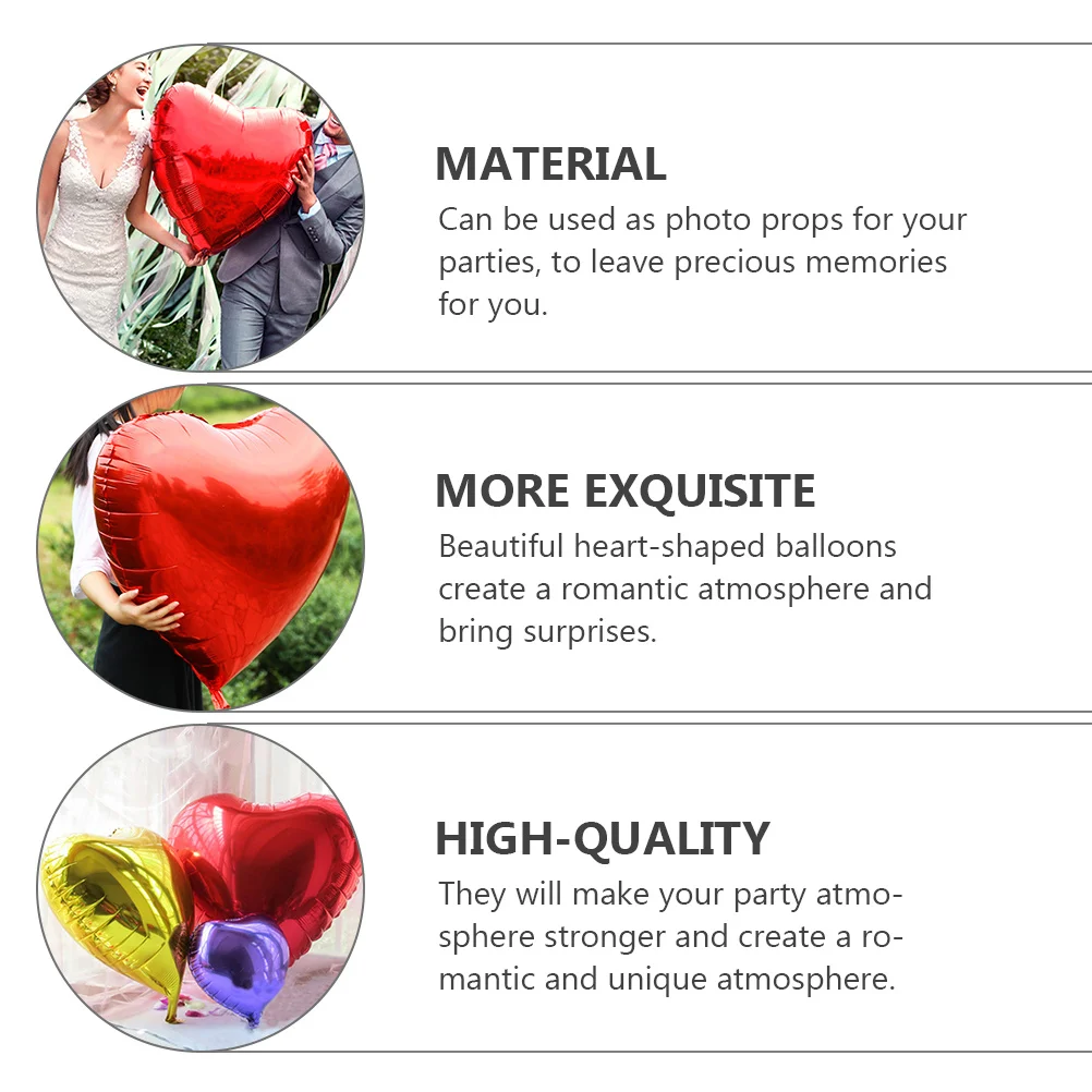 

6pcs Heart Shaped Balloons Aluminum Foil Wedding Party Decor Love Balloons Bride Supplies Anniversary Bridal Shower Valentines