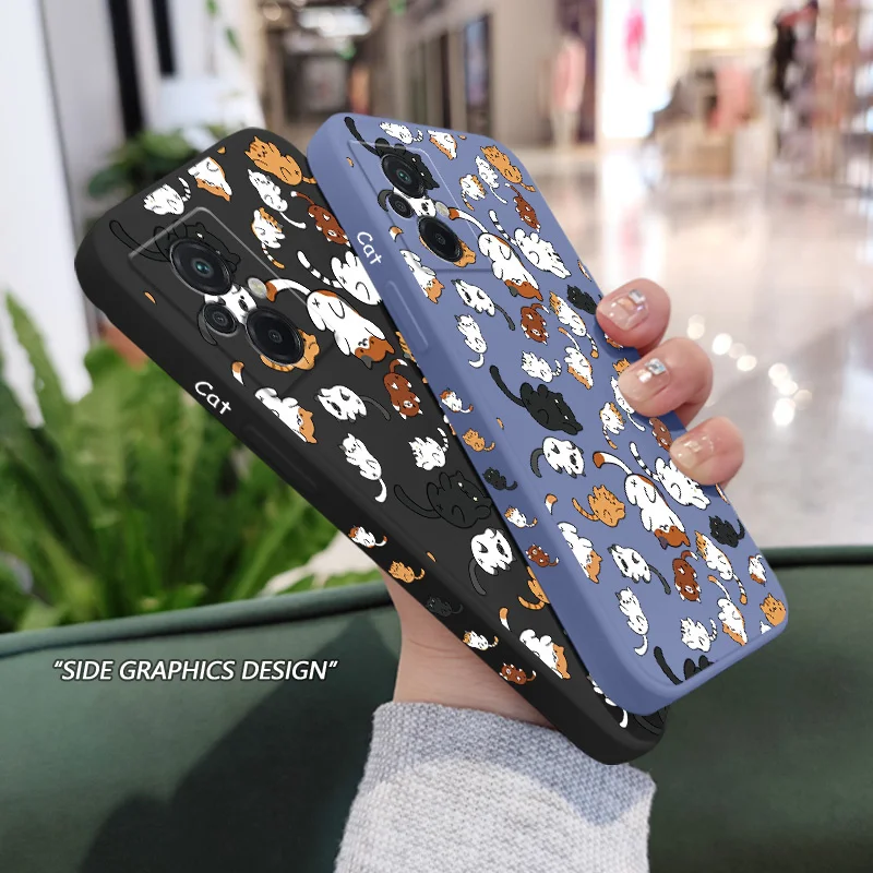 Cat Rolling Phone Case For Xiaomi Poco M6 X6 F6  M5 M5S F5 X5 F4 X4 M4 F3 X3 M3 F2 X2 Pro C40 4G 5G GT Liquid Silicone Cover