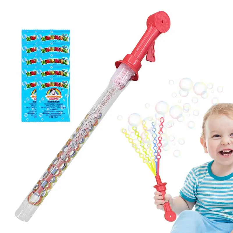 Macchina per bolle per bambini con bacchetta magica da 150 ml con 35 fori Bastone per bolle gigante ergonomico per esterni con soluzione per bolle da 10 pezzi