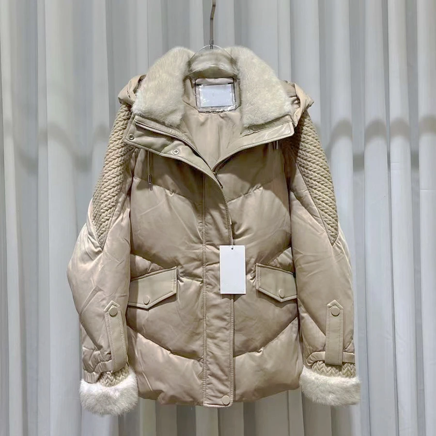 Puffer jacke mit Pelz haube Nerzfell Gänse daunen jacke weiblich Winter 2024 neuer Luxus Echtpelz Daunen mantel