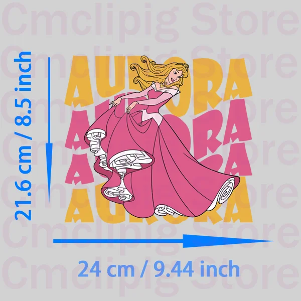 Sleeping Beauty Aurora iron on patches for clothes Flex fusible transfer thermo-stickers for children stripes appliques