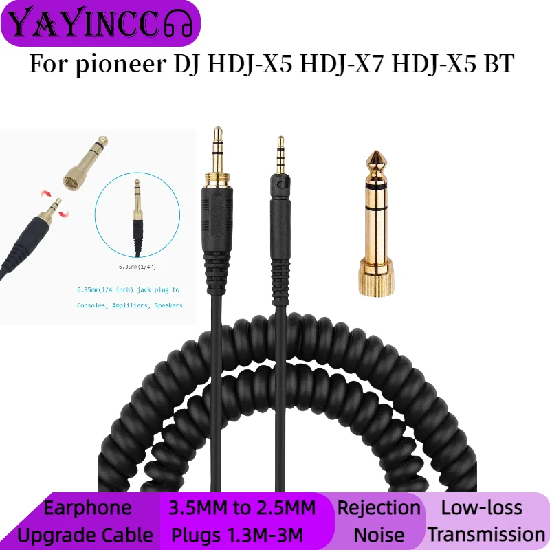 YAYINCC Replacement 3.5MM to 2.5MM and 6.35MM Plugs Stereo Audio Spring Coilded Cable For pioneer DJ HDJ-X5 X7 X5BT Headphones