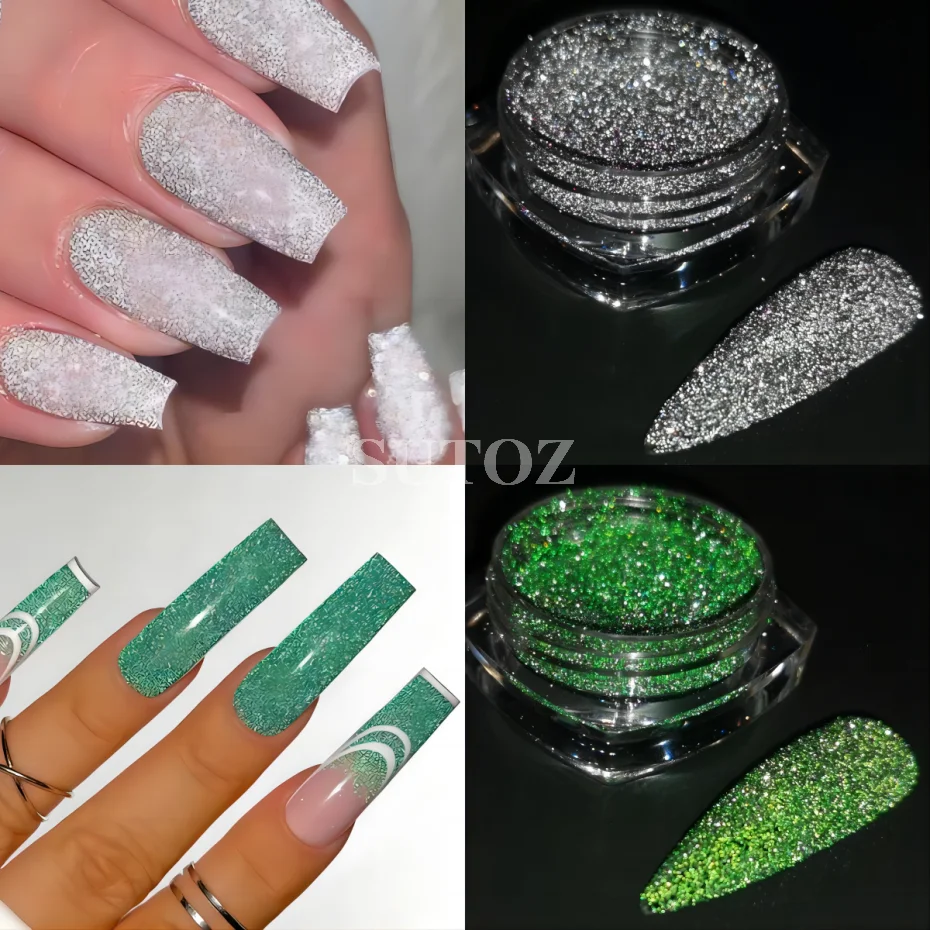 Reflecterende Glitter Poederset 4 Stuks Glitter Gemalen Diamanten Poeders Roze Zilver Holografische Sparkle Pigment Nagel Materiaal Lexsz