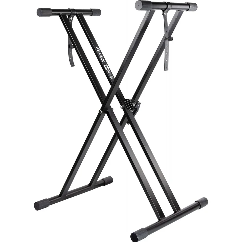 Xfinity Heavy-Duty, Double-X, Pre-Assembled, Infinitely Adjustable Piano Keyboard Stand with Locking Straps, Black