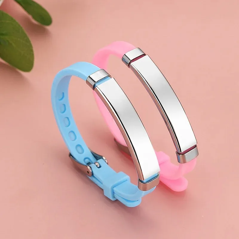 Custom Name Phone Number Children SOS Bracelet Personalized  Silicone Stainless Steel Bracelets Jewelry Gift