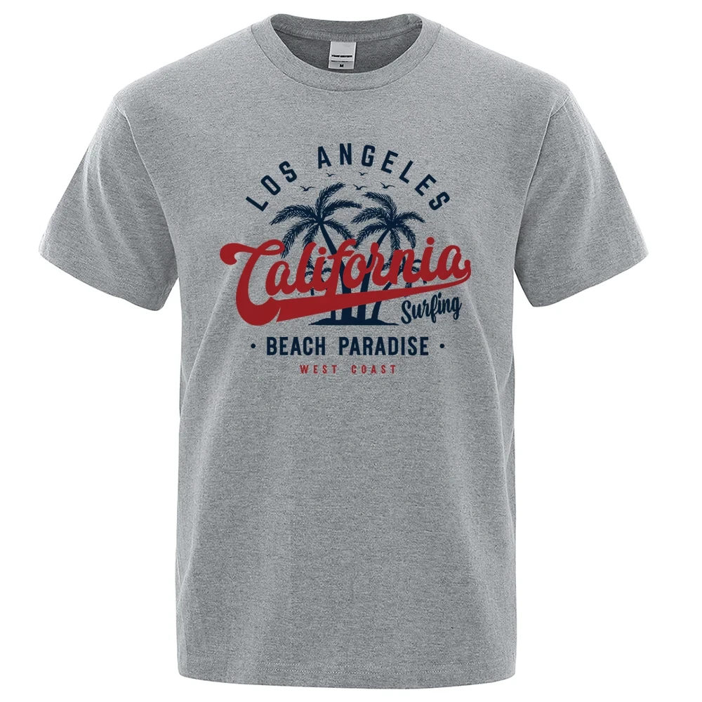 Los Angeles California Beach Paradise Men Tops Fashion Crewneck T Shirt 100% Cotton Summer T-Shirt Breathable Clothes