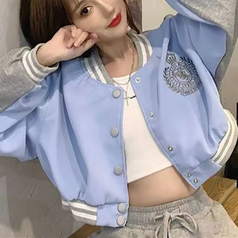 

Женское пальто, корейский стиль, осенне-зимний топ, толстовка свободного кроя, модная женская короткая бейсбольная куртка