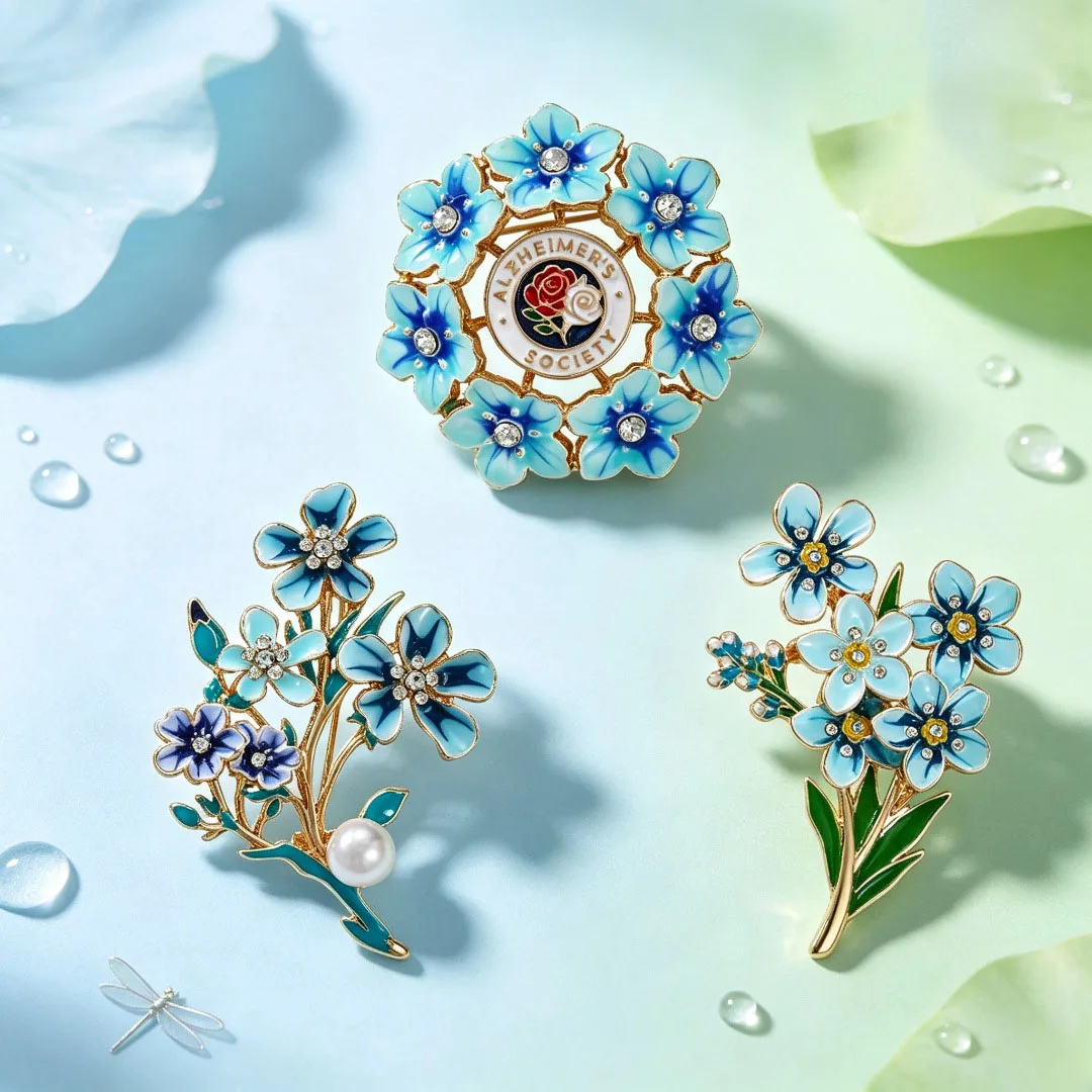 Cross border new coat decoration, forget me flower brooch, light luxury high-end commemorative pin