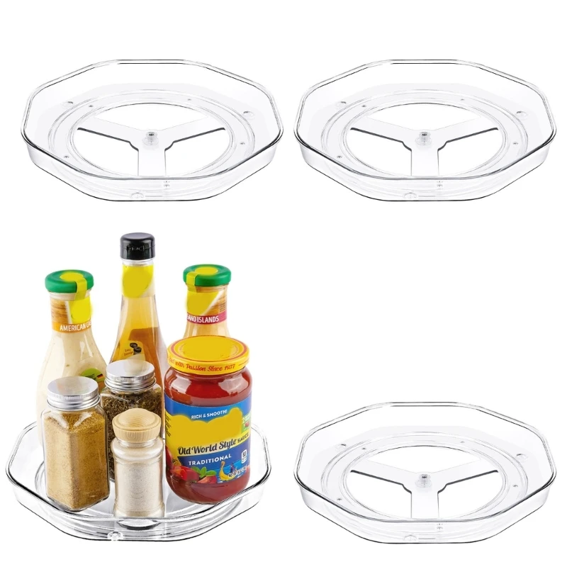 4Pcs Holder Fridge and Cupboard Round Rack Turntable Organiser Condiment Holder For Kitchen