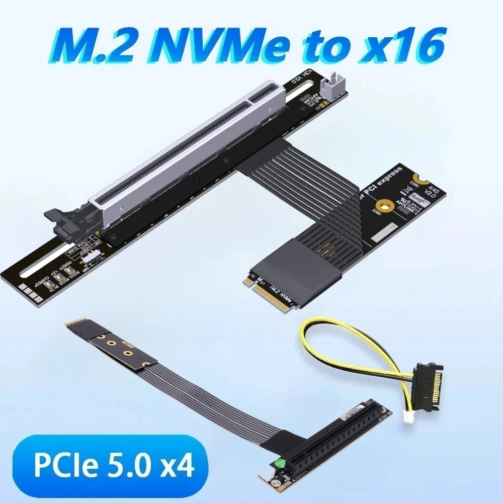 K43SF-BK Gen5 M.2 NGFF for NVMe STX Mainboard Graphics GPU Extender PCI-E 5.0 X16 M.2 Key M Jumper Turn 180 90 270 Riser Adapter