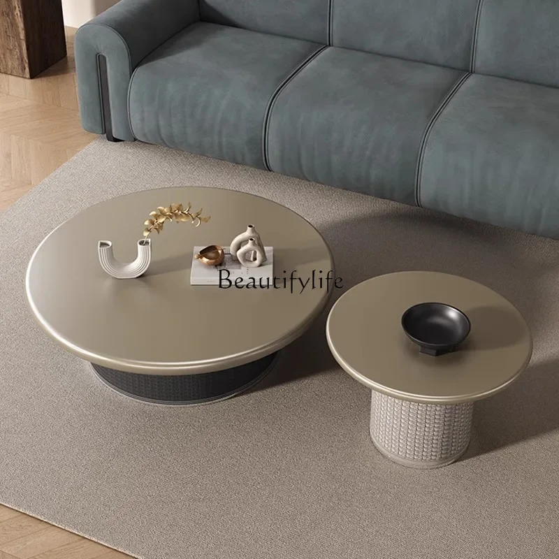 

Italian light luxury round coffee table simple modern size round coffee table combination