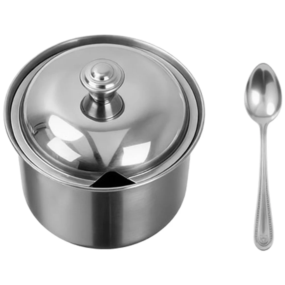 Stainless Steel Spice Container with Tight Closing Lid and Integrated Spoon for Salt Sugar Cinnamon and Dried Herbs