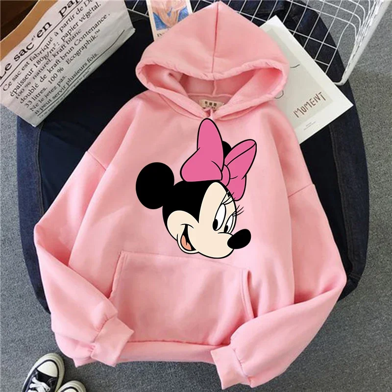 Hoodie HIP HOP 2024 untuk anak laki-laki perempuan, pakaian jalanan, Hoodie Minnie Disney, Sweatshirt wanita Mickey Mouse, pakaian jalanan