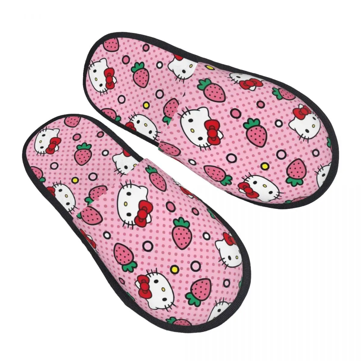 Hello Kitty Plush Slippers Living Room Cozy Household Fur Slides Slippers Anti Slip