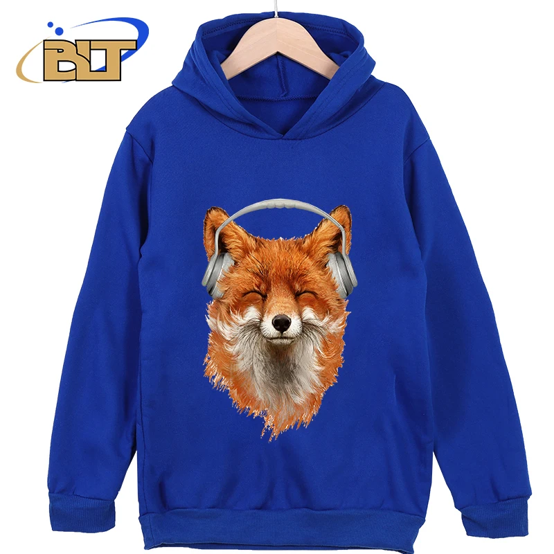 Smiling Musical Fox Printed Kidswear Classic Sportswear New Hoodies for Kids Suitable for Boys and Girls