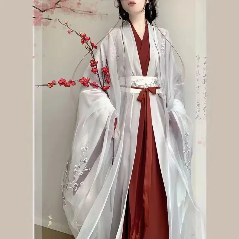 

Новинка 2023 года, китайское женское платье Hanfu, древний традиционный костюм для косплея, винтажное белое и красное платье Hanfu для дня рождения