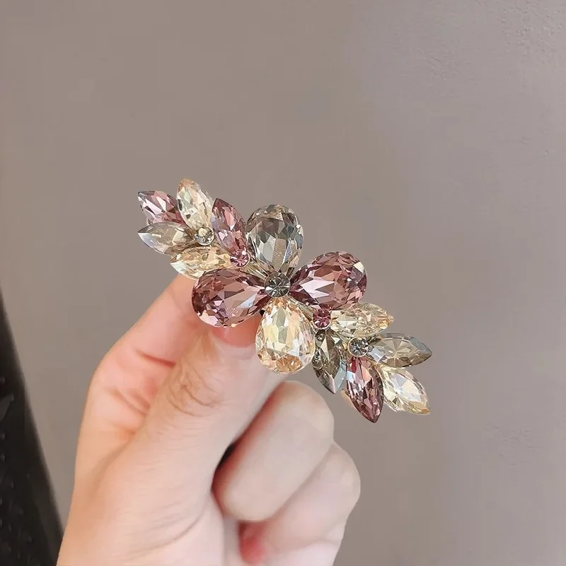 

Роскошная цветная хрустальная заколка-цветок для волос, высококачественная женская заколка для полупучка на затылке, французские аксессуары для волос