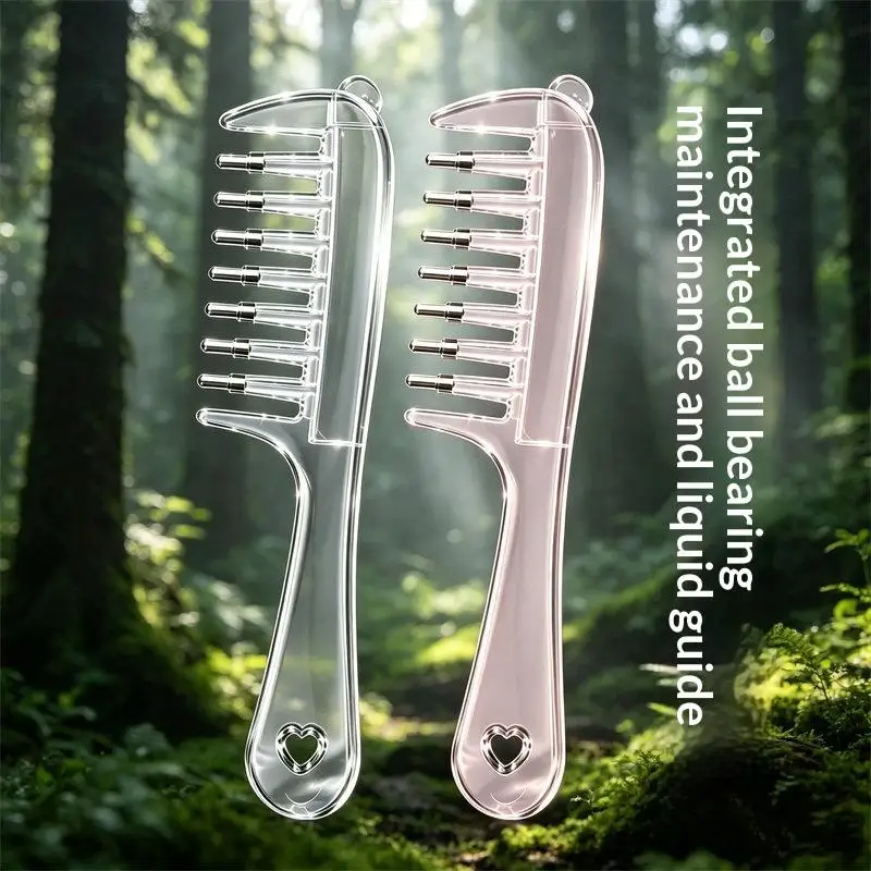 1Pcs Home Salon Tool Unisex Transparent Essential Oil Applicator Massage Comb With Built-In Liquid Reservoir Rolling Metal Teeth