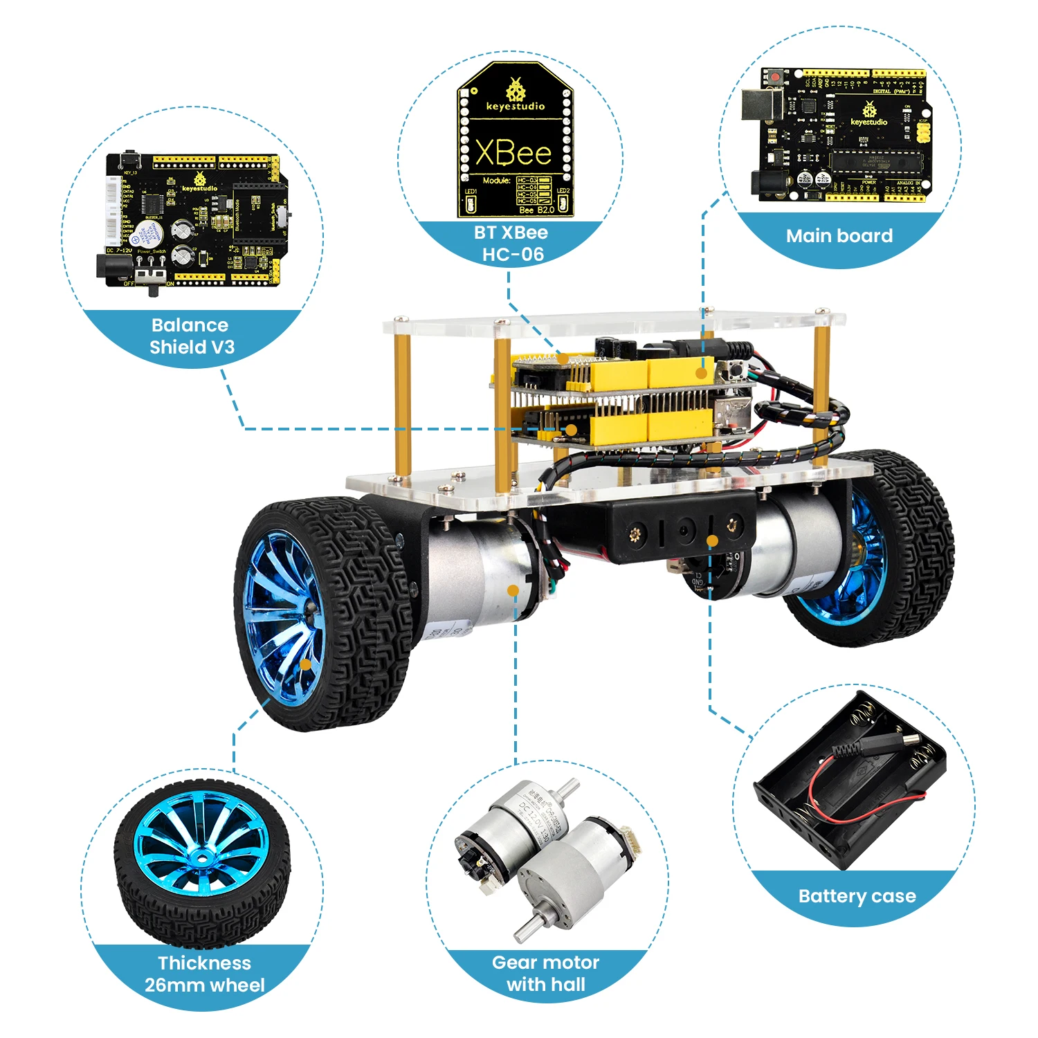 Keyestudio  Self-Balancing  Robot Car Kit For Arduino  DIY Electronic Kit STEM Projects APP Control