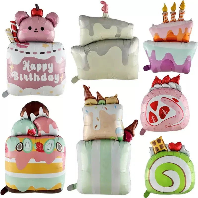 New Bear Cake Aluminum Foil Balloon Colorful Fruit Cake Ice Cream Strawberry Cake Roll Children's Birthday Party Decoration