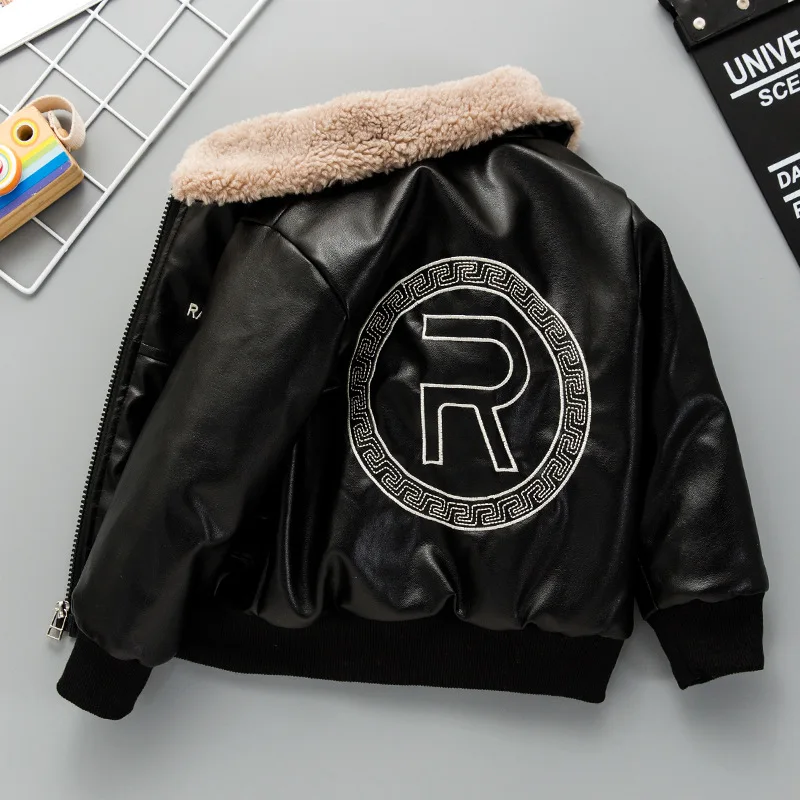 2-13 Years Winter Leather Jacket For Boys Coat Plus Velvet Keep Warm Fashion Waterproof Boys Outerwear Teenagers Kids Clothes