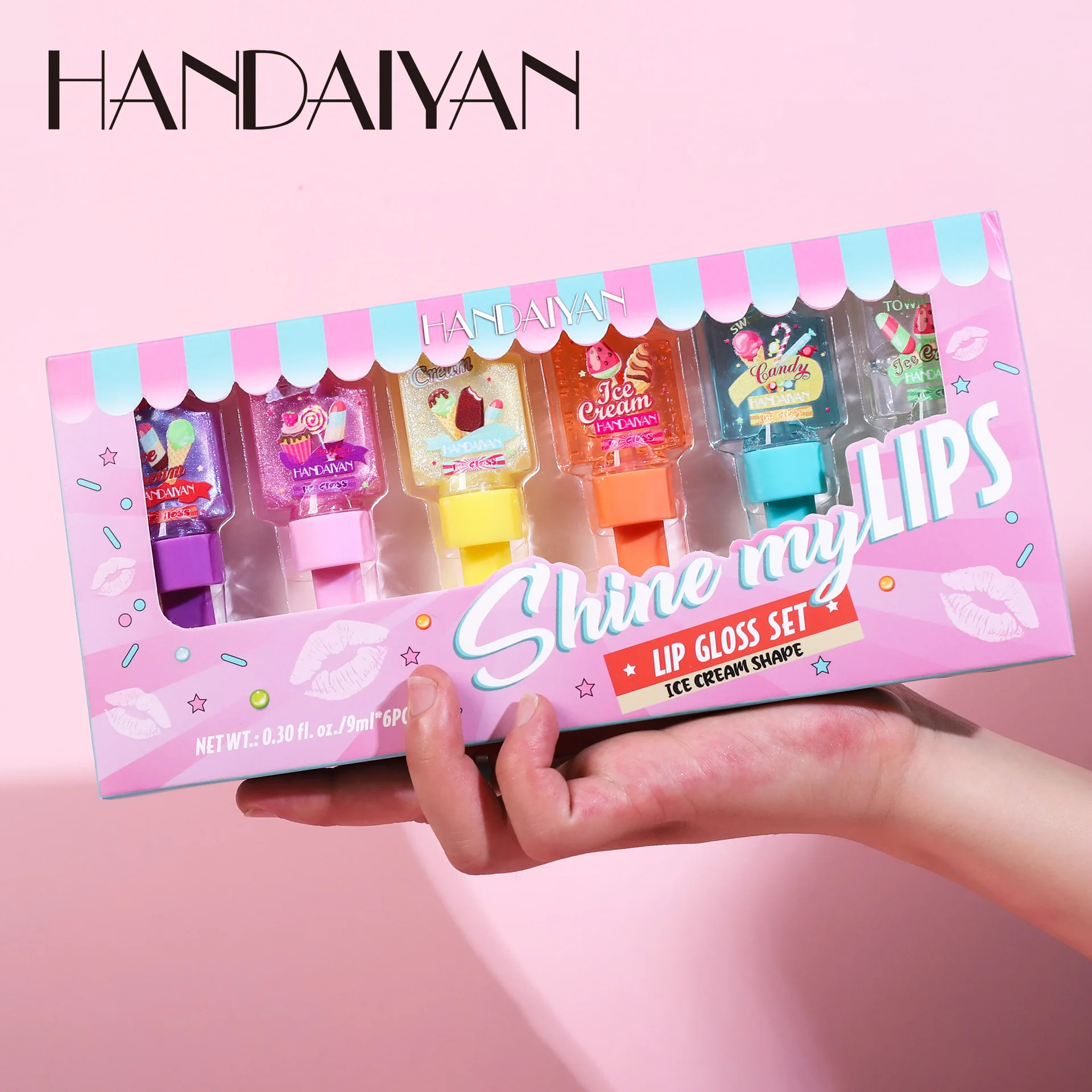 HANDAIYAN 6pcs/set Pearl Lip Gloss Glass Moisturizing Lip Oil Clear Mirror Toot Jelly Color Changing Lip Gloss