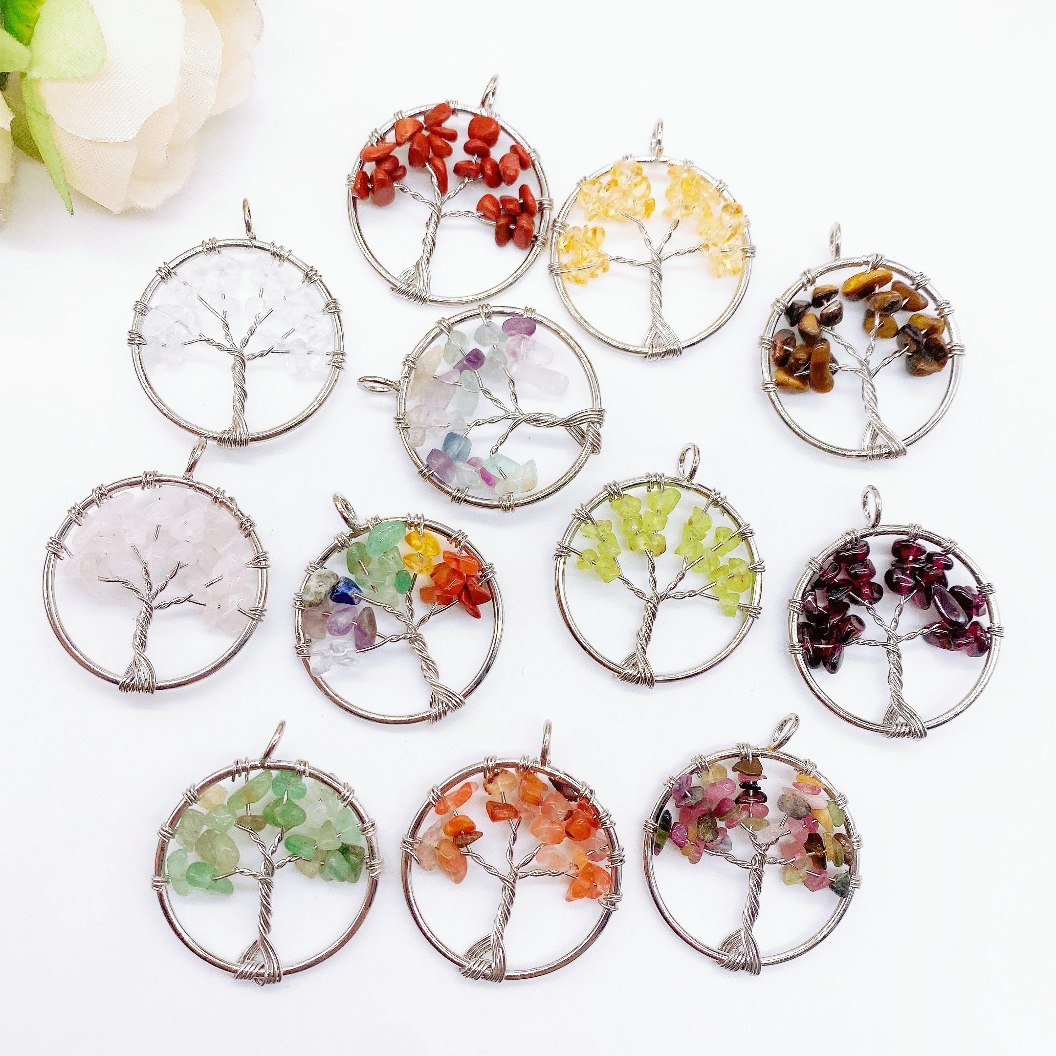 30MM Crystal Amethyst Tree Of Life Chakra Wisdom Tree Reiki Healing Natural Stone Pendant For Jewelry Necklace Accessories Gift