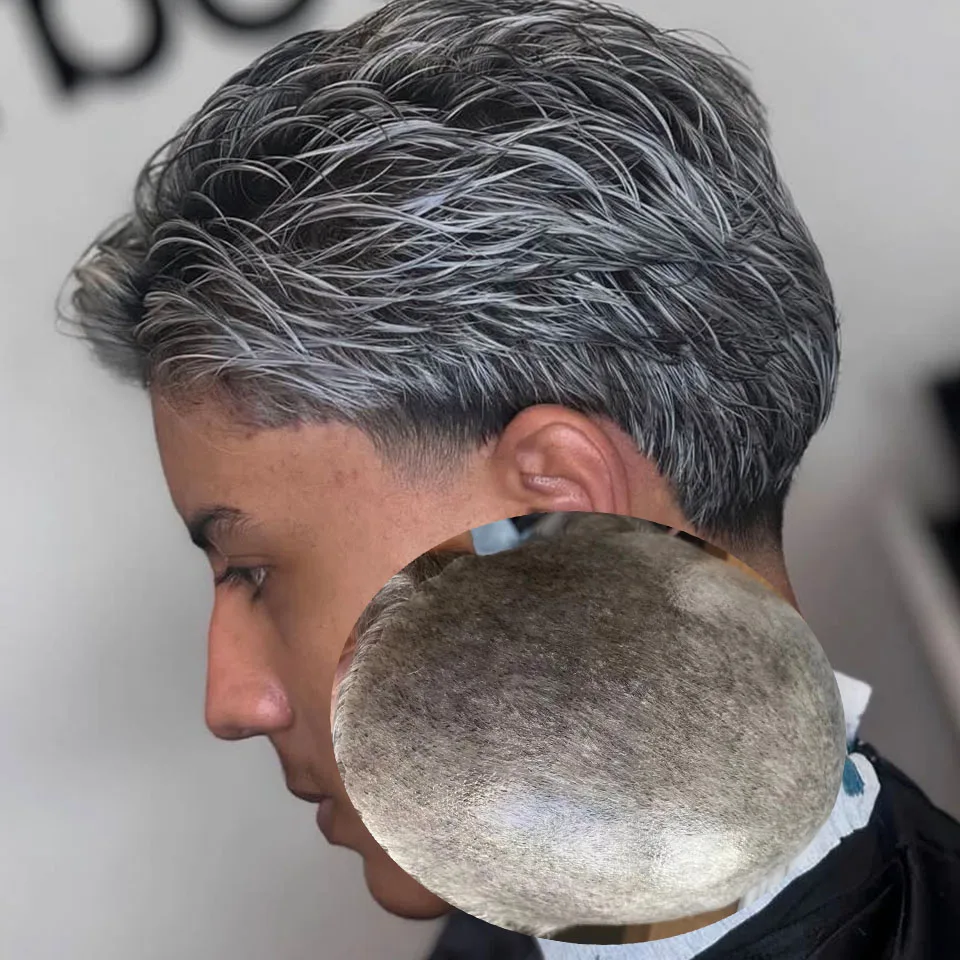 

Super Natural Hairline 1b80 1b30 1b65 Durable Thin Micro Skin HD PU Men Toupee Gray Blonde Man 100%Human Hair Undetectable Patch