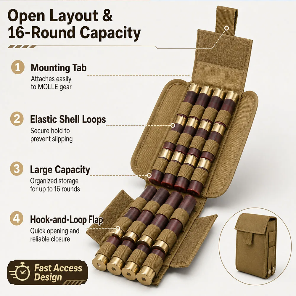 Tactical MOLLE Shotshell Pouch 25 Rounds Nylon Ammo Carrier Quick Access Shell Holder for Belt Vest Waist Hunting Accessories
