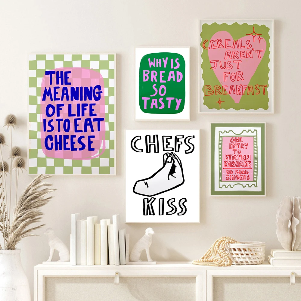 Unframe Bread Breakfast Cereal Cheese Prints and Posters Cartoon Restaurant Cafe Kitchen Aesthetic Decor Pictures Retro Gifts Ho