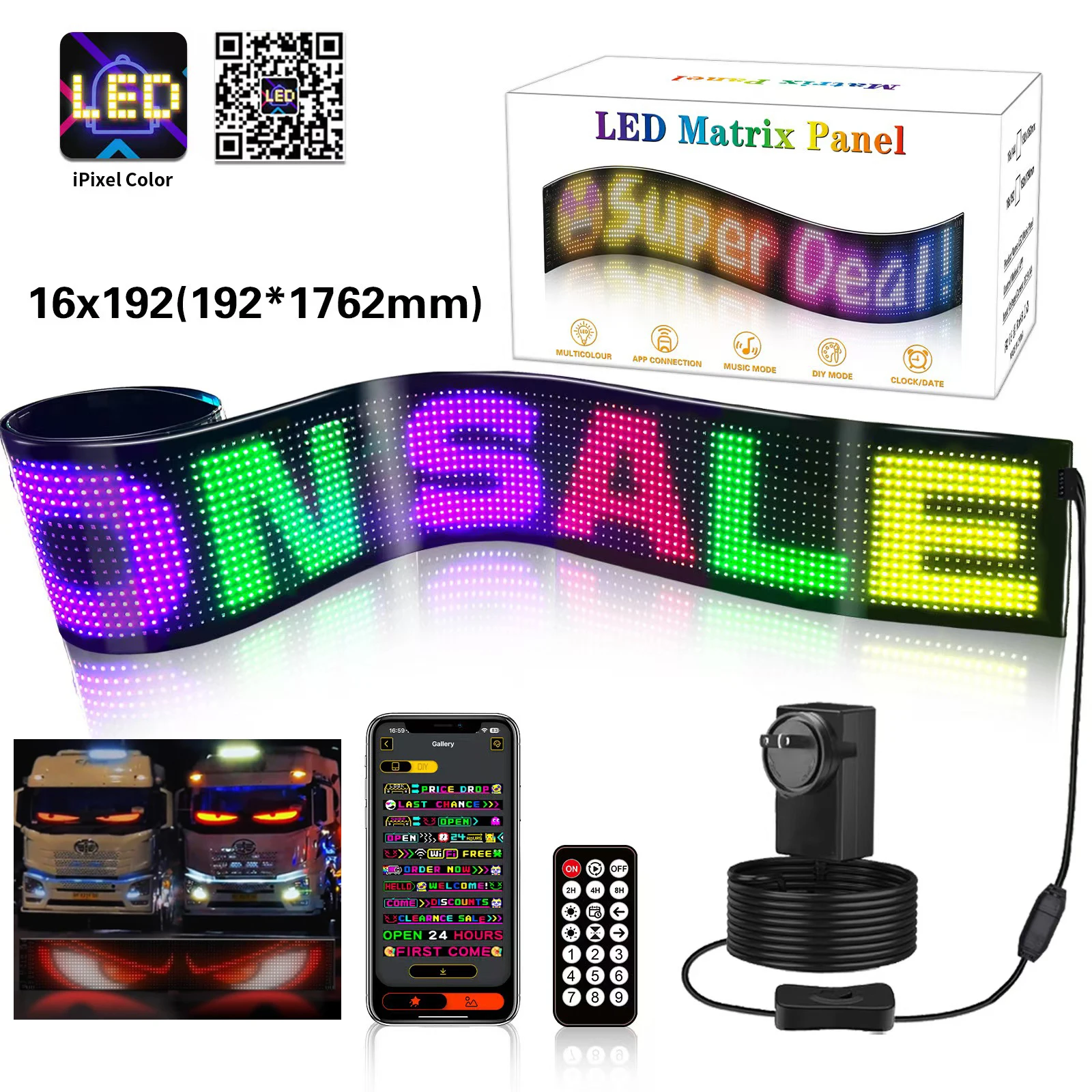 Car LED Sign Bluetooth APP LED Matrix Pixel Panel Scrolling Bright Advertising Flexible USB 5V LED Display Devil Eyes for Truck