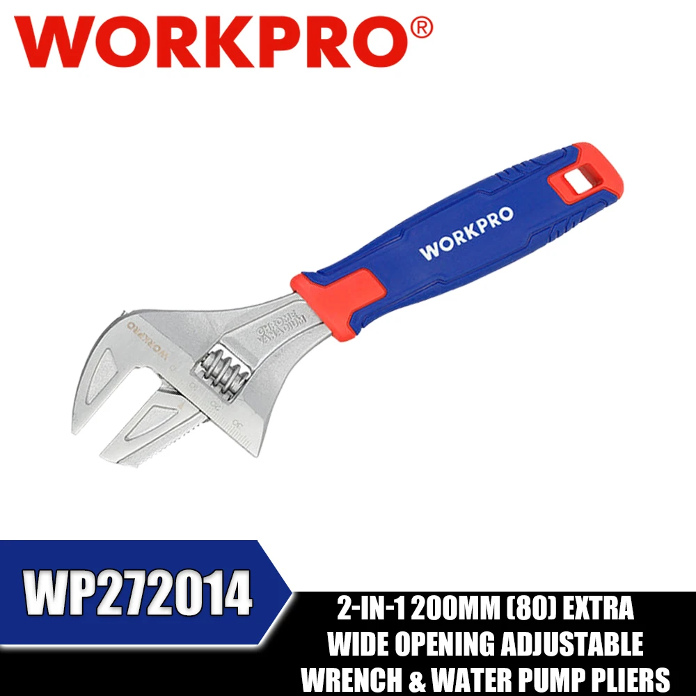 WORKPRO WP272014 2-In-1 200mm (80) Extra Wide Opening Adjustable Wrench & Water Pump Pliers Hand Tools