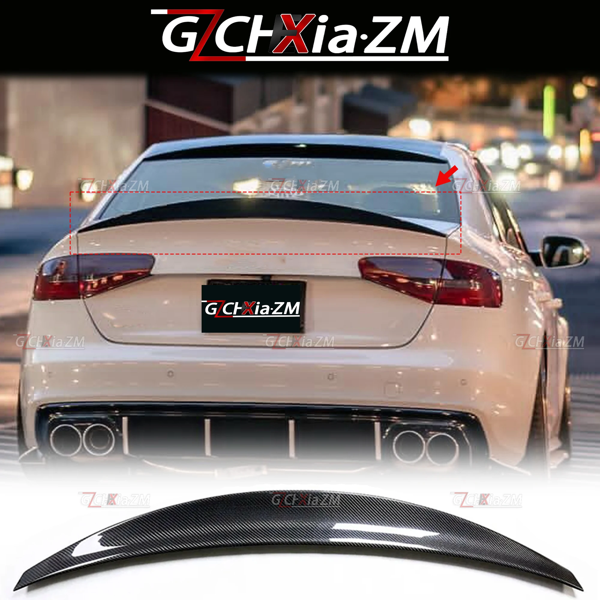 For Audi A4 B8.5 2013-2016 HK Type Carbon Fiber Material Spoiler Trunk Lid Decoration Cover Rear Wing Dynamics Kit