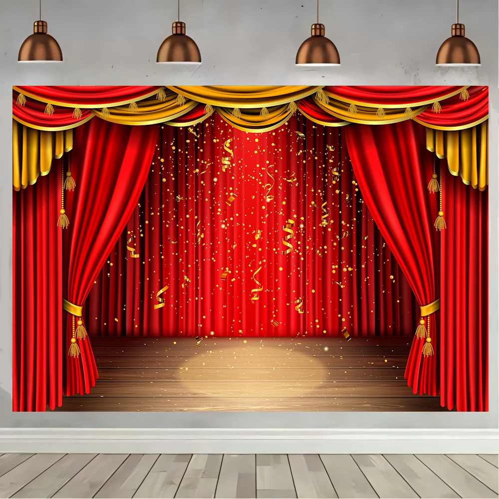 Red Theater Curtain Party Backdrop Stage Light Circus Tent Birthday Wedding Party Photography Background Decoration Photo Studio